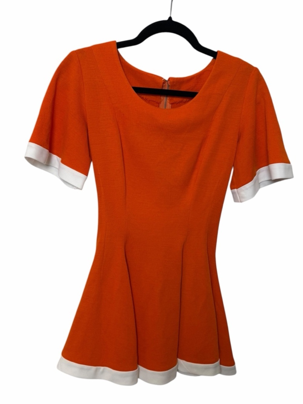 Vintage 60s Mod Micro Mini Dress Vibrant Orange White Contrast Fit and Flare S - Picture 5 of 9
